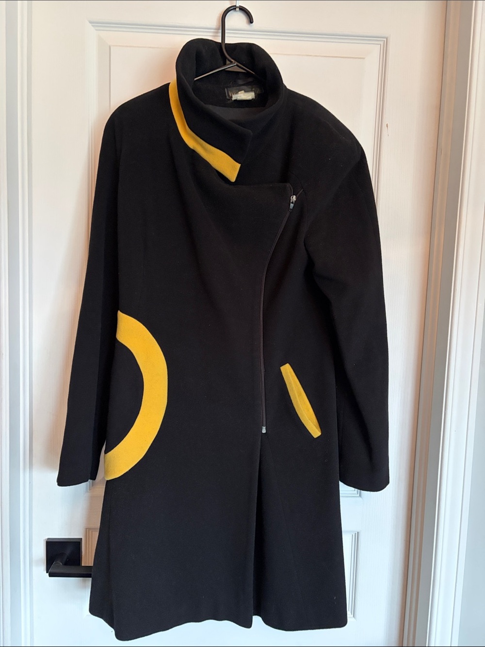 Retro VTG Black Wool Coat with Yellow Accent